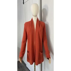 Alashan Women Sz M Open Front Waffle Cardigan Sweater 100% Cashmere Burnt Orange